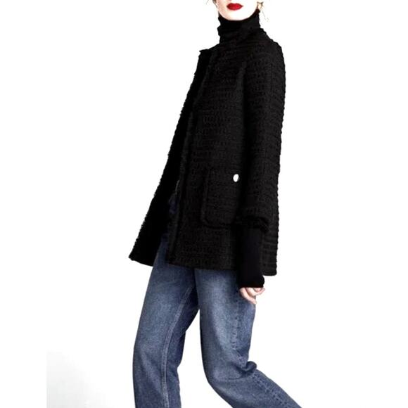 NEW! Zara Woman's S Tweed Boucle Evening Coat Lady Textured Jacket Black Gold - Picture 2 of 9